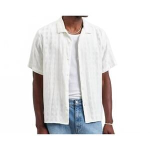 NEW WAX LONDON didcot open weave grid short-sleeve shirt in ecru